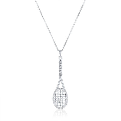 14Kt White Gold and Diamond Framed Tennis Racquet Pendant