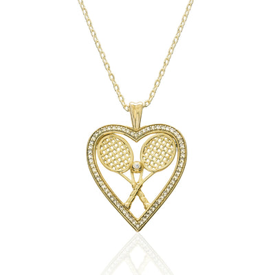 CZ Heart with Double Racquets and Ball Pendant