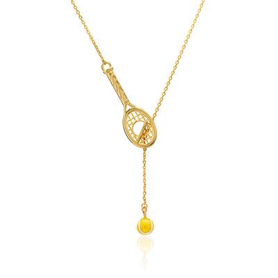 Love Racquet Lariat Necklace with Enamel Tennis Ball - studio-margaret