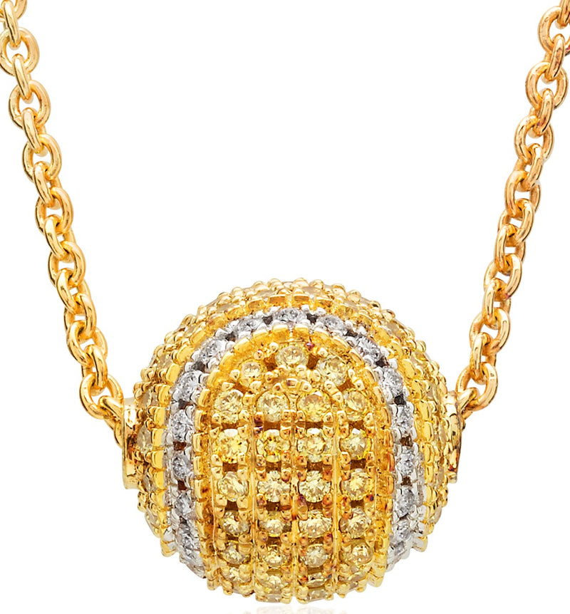 14Kt Yellow Gold and Diamond Pave Tennis Ball Necklace